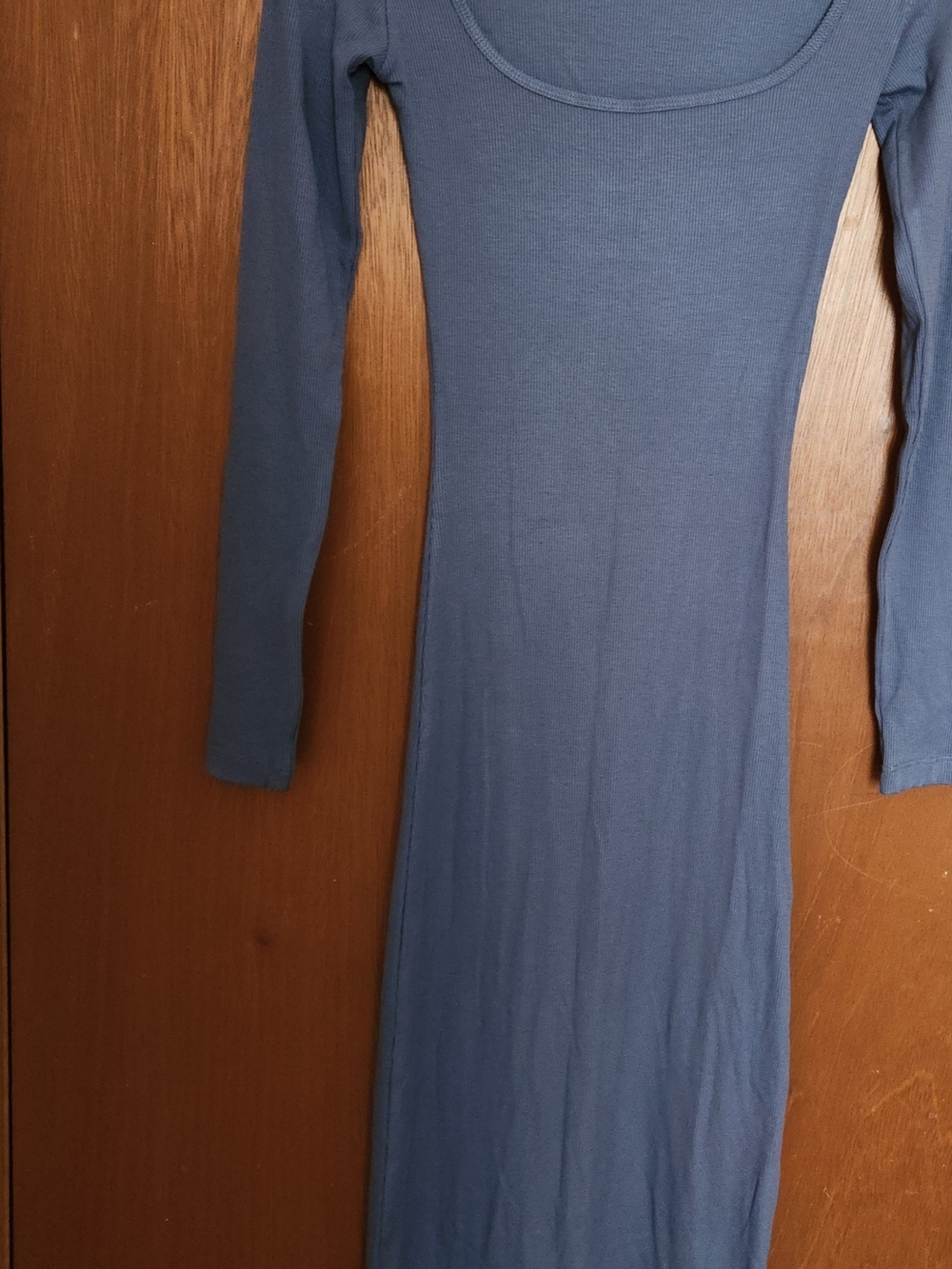 Women's Scoop Neck Long Sleeve Bodycon Dress in Slate Blue